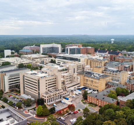 Aerial over the University of North Carolina at Chapel Hill in the spring.