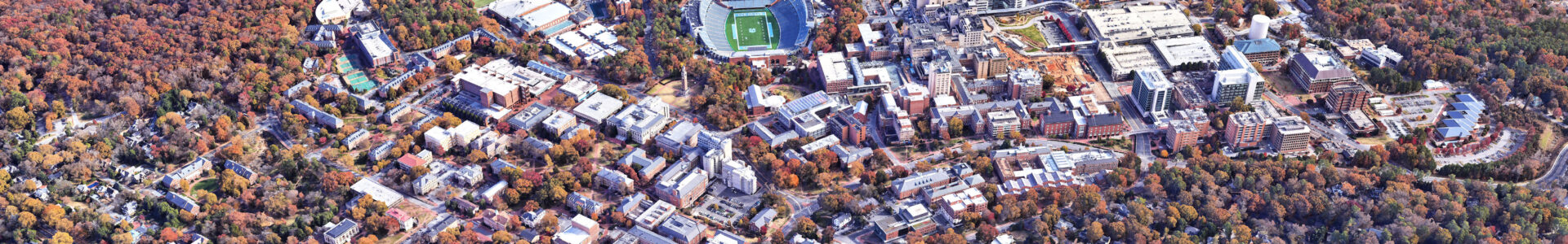 Aerial view of buildings surrounded by forest
